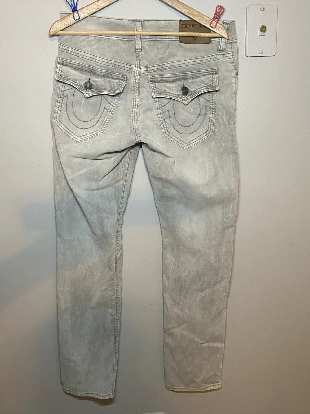 True Religion Men's Light Gray Slim Jeans